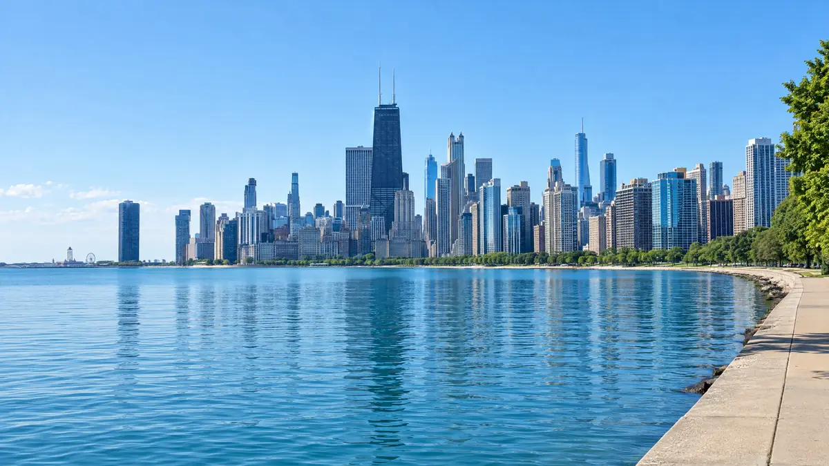 The Chicago skyline across Lake Michigan